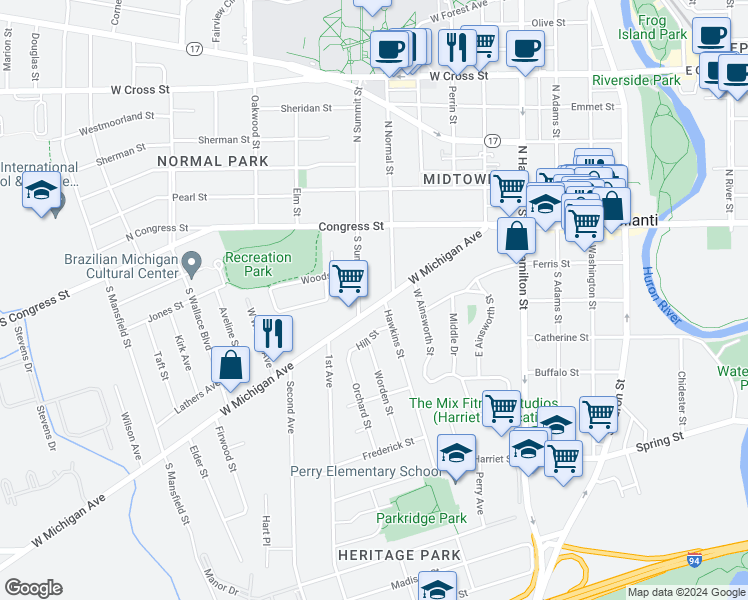 map of restaurants, bars, coffee shops, grocery stores, and more near 806 West Michigan Avenue in Ypsilanti
