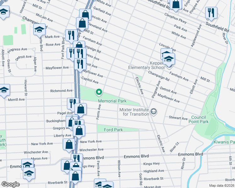 map of restaurants, bars, coffee shops, grocery stores, and more near 866 London Avenue in Lincoln Park