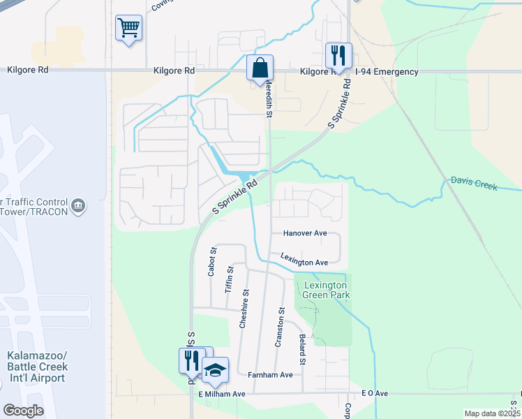 map of restaurants, bars, coffee shops, grocery stores, and more near 5416 Meredith Street in Portage