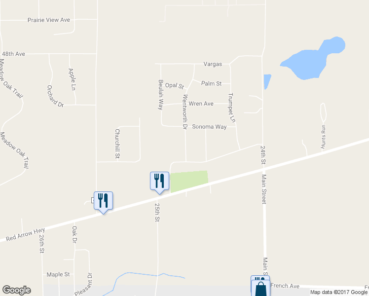 map of restaurants, bars, coffee shops, grocery stores, and more near 49655 Wentworth Drive in Mattawan