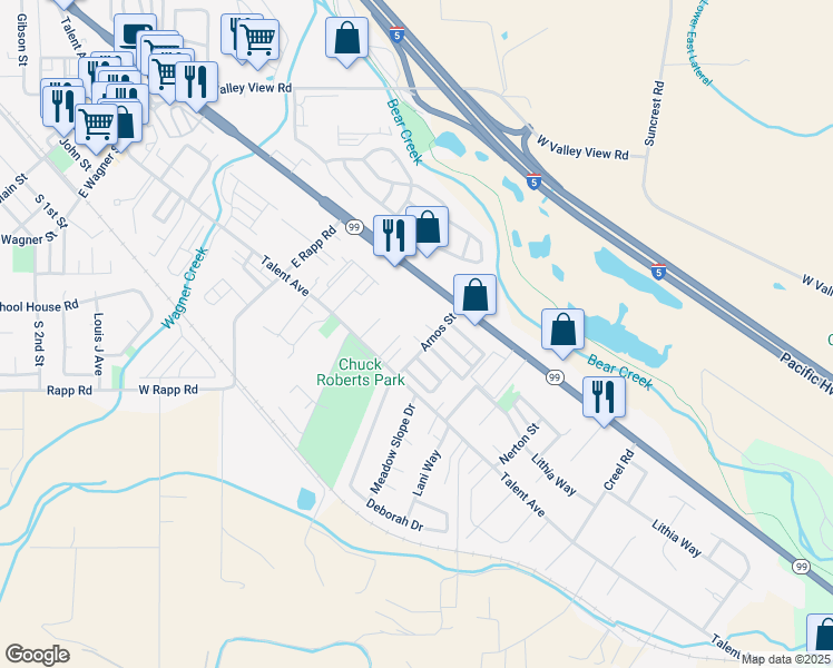 map of restaurants, bars, coffee shops, grocery stores, and more near 467 Arnos Rd in Talent