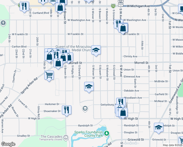 map of restaurants, bars, coffee shops, grocery stores, and more near 1011 South Thompson Street in Jackson