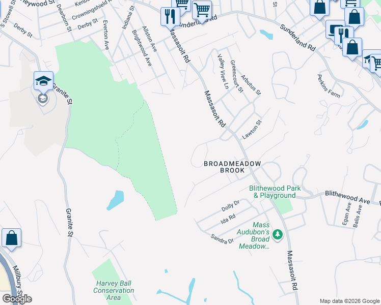 map of restaurants, bars, coffee shops, grocery stores, and more near 52 Vincent Circle in Worcester