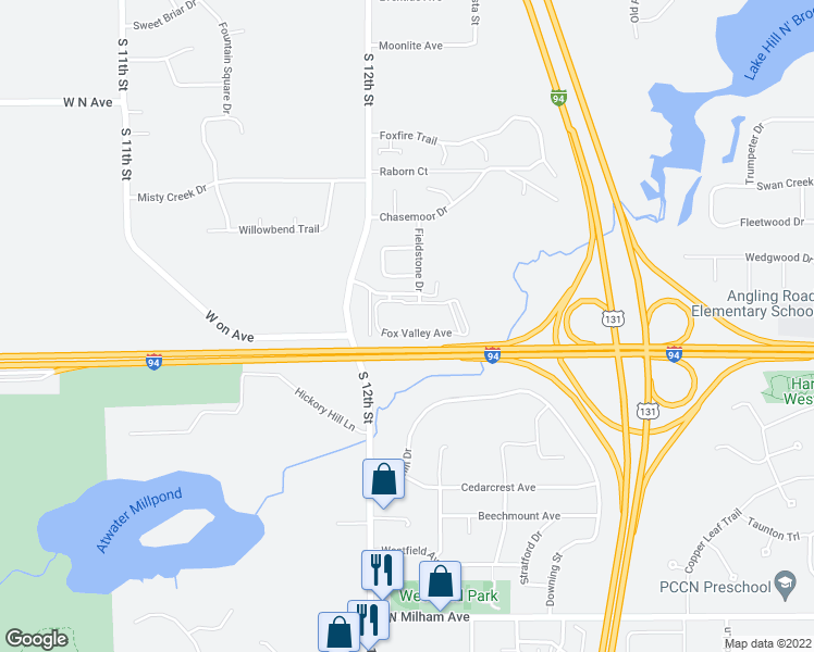 map of restaurants, bars, coffee shops, grocery stores, and more near 4757 Fox Valley Avenue in Portage