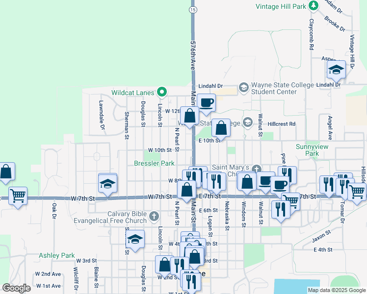map of restaurants, bars, coffee shops, grocery stores, and more near 116 West 10th Street in Wayne