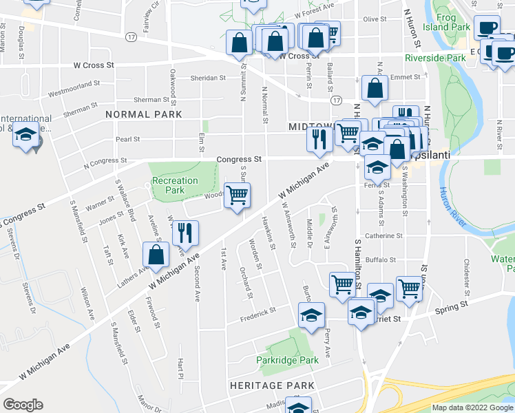 map of restaurants, bars, coffee shops, grocery stores, and more near 804 West Michigan Avenue in Ypsilanti