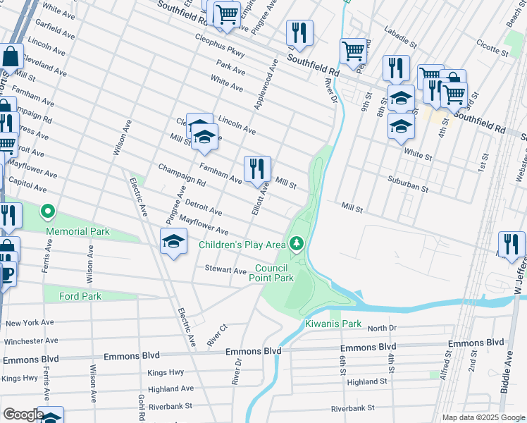 map of restaurants, bars, coffee shops, grocery stores, and more near 2457 Elliott Avenue in Lincoln Park
