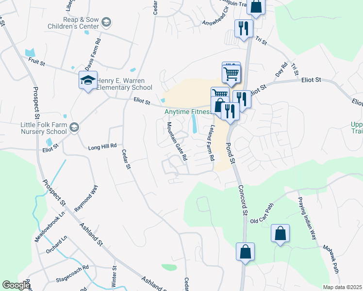 map of restaurants, bars, coffee shops, grocery stores, and more near 86 Mountain Gate Road in Ashland
