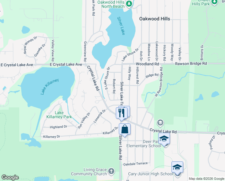 map of restaurants, bars, coffee shops, grocery stores, and more near 6308 Lake Shore Drive in Cary