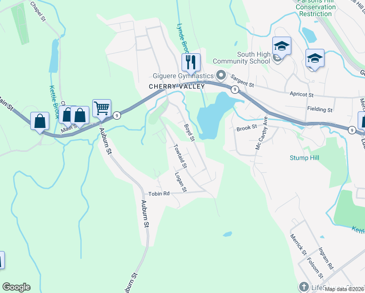 map of restaurants, bars, coffee shops, grocery stores, and more near 5 Princeton Street in Leicester