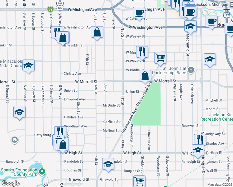 map of restaurants, bars, coffee shops, grocery stores, and more near 1011 2nd Court in Jackson