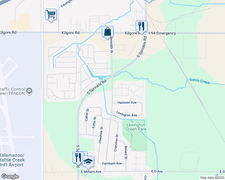 map of restaurants, bars, coffee shops, grocery stores, and more near 5416 Meredith Street in Portage