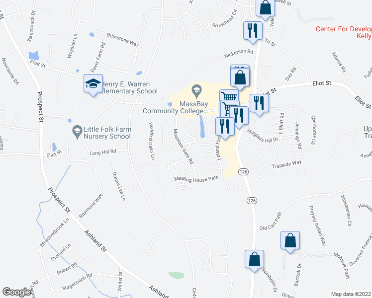map of restaurants, bars, coffee shops, grocery stores, and more near 82 Mountain Gate Road in Ashland