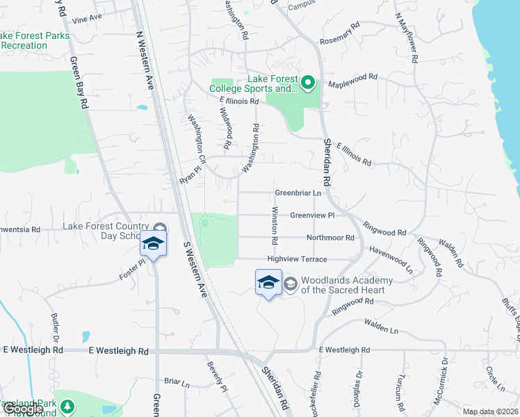 map of restaurants, bars, coffee shops, grocery stores, and more near 661 Greenview Place in Lake Forest