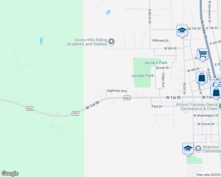 map of restaurants, bars, coffee shops, grocery stores, and more near 100-198 Dana Avenue in Monticello