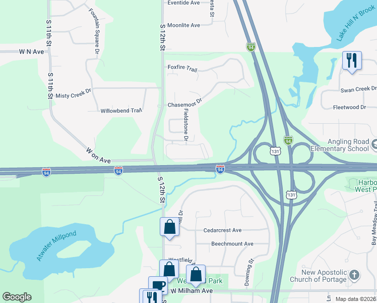 map of restaurants, bars, coffee shops, grocery stores, and more near 4805 Fox Valley Avenue in Portage