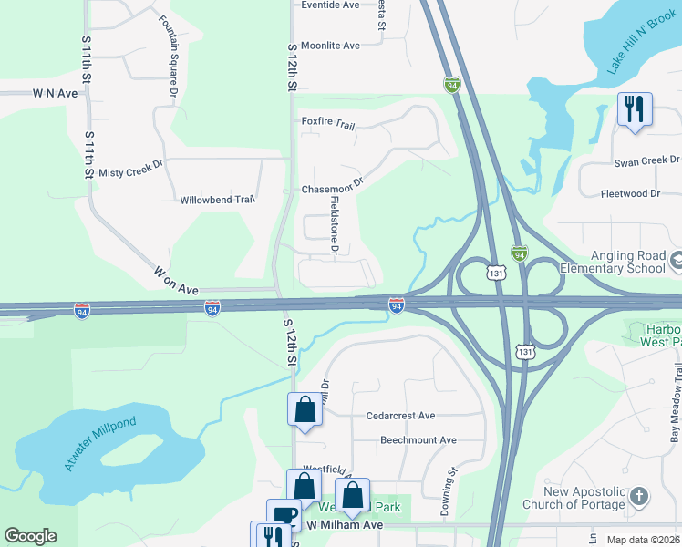map of restaurants, bars, coffee shops, grocery stores, and more near 4805 Fox Valley Avenue in Portage