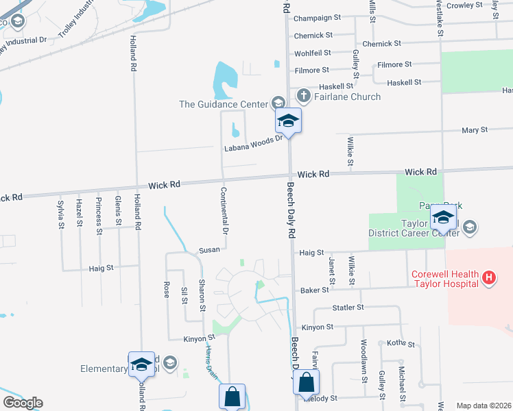 map of restaurants, bars, coffee shops, grocery stores, and more near 9359 Continental Drive in Taylor