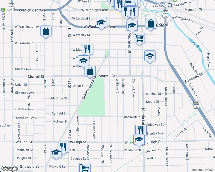 map of restaurants, bars, coffee shops, grocery stores, and more near 920 South Jackson Street in Jackson