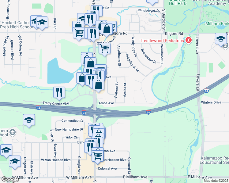 map of restaurants, bars, coffee shops, grocery stores, and more near 5416 Plateau Street in Portage