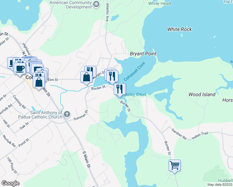map of restaurants, bars, coffee shops, grocery stores, and more near 50 Border Street in Cohasset