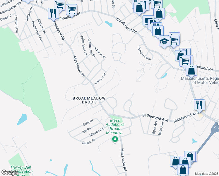 map of restaurants, bars, coffee shops, grocery stores, and more near 45 Greenhalge Street in Worcester