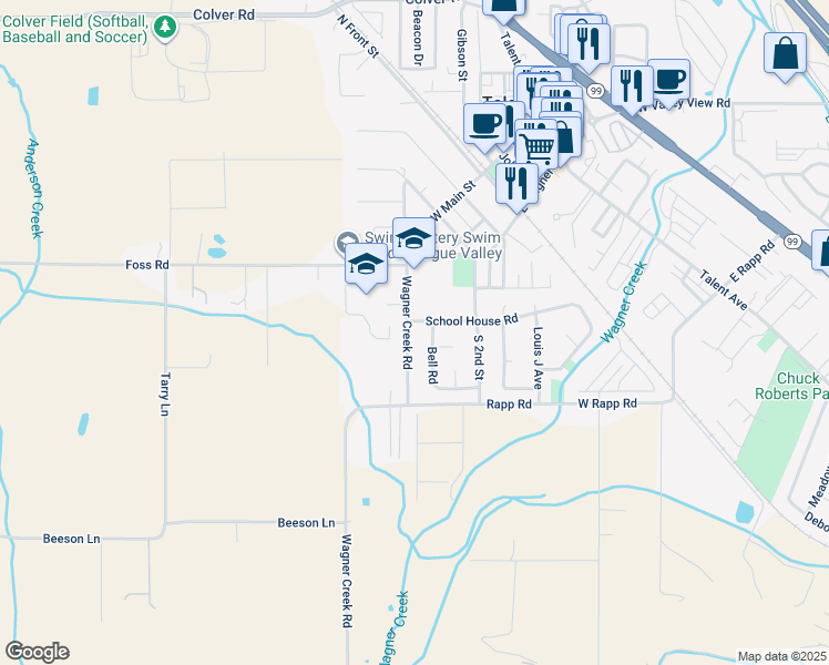 map of restaurants, bars, coffee shops, grocery stores, and more near 202 Jacob Circle in Talent