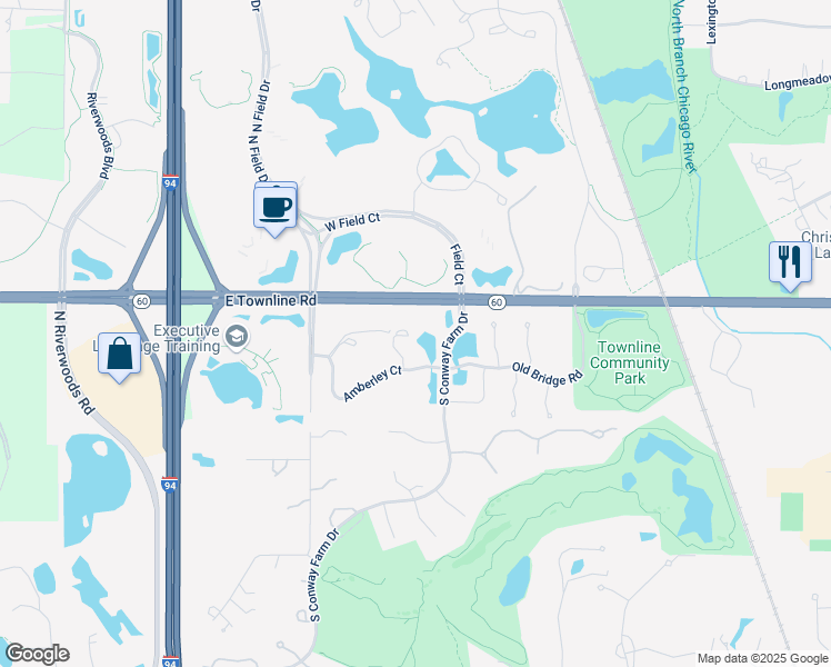 map of restaurants, bars, coffee shops, grocery stores, and more near 1850 Amberley Court in Lake Forest