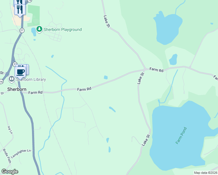 map of restaurants, bars, coffee shops, grocery stores, and more near 70 Farm Road in Sherborn