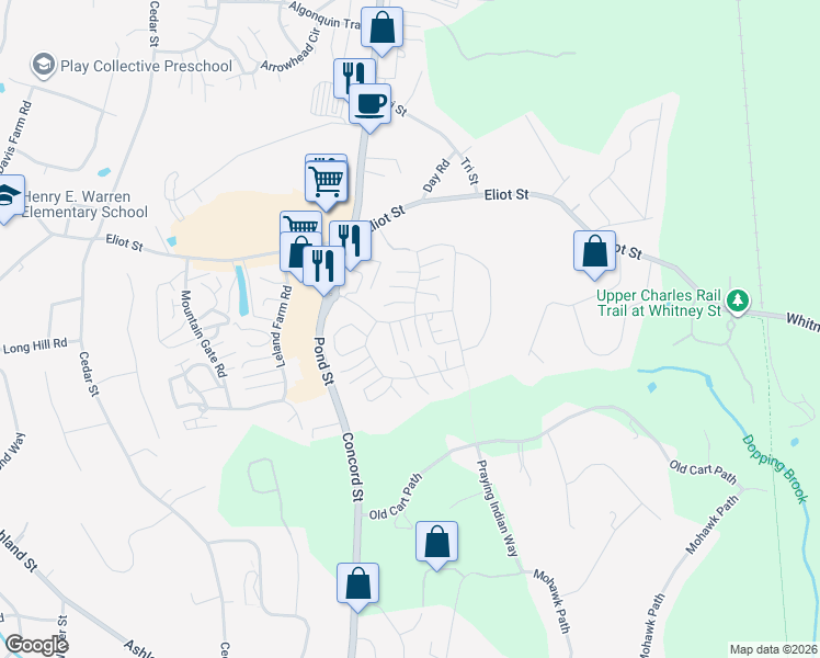 map of restaurants, bars, coffee shops, grocery stores, and more near 276 Trailside Way in Ashland