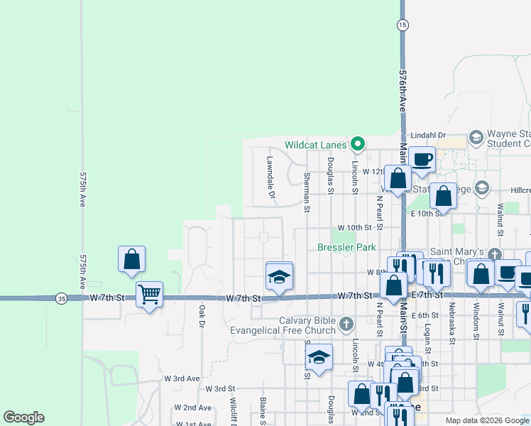 map of restaurants, bars, coffee shops, grocery stores, and more near 613 Fairacres Road in Wayne