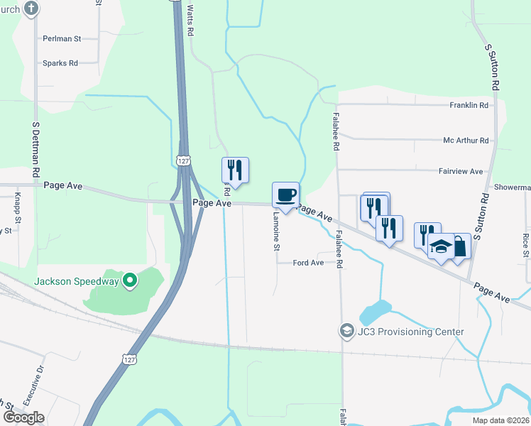 map of restaurants, bars, coffee shops, grocery stores, and more near 1122 Lamoine Street in Jackson