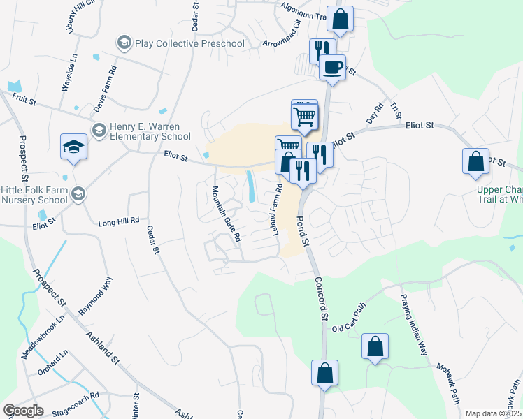 map of restaurants, bars, coffee shops, grocery stores, and more near 85 Leland Farm Road in Ashland
