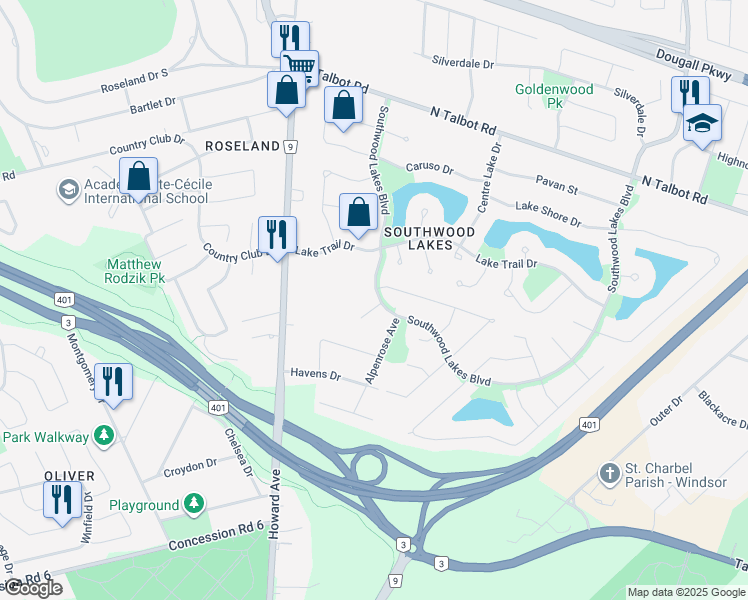 map of restaurants, bars, coffee shops, grocery stores, and more near 4605 Jenkela Court in Windsor