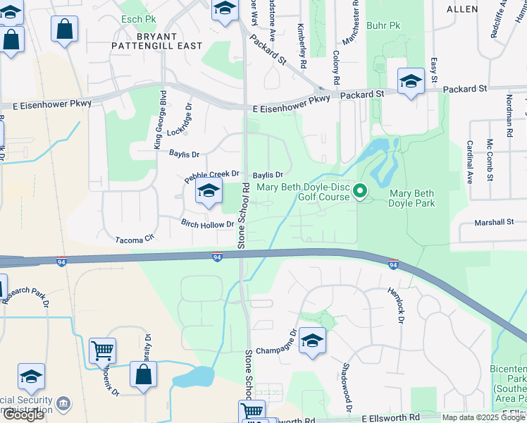 map of restaurants, bars, coffee shops, grocery stores, and more near 3032 Forest Creek Court in Ann Arbor