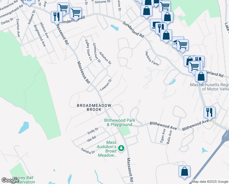 map of restaurants, bars, coffee shops, grocery stores, and more near 24 Lawton Street in Worcester