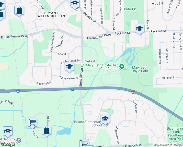 map of restaurants, bars, coffee shops, grocery stores, and more near 3032 Forest Creek Court in Ann Arbor
