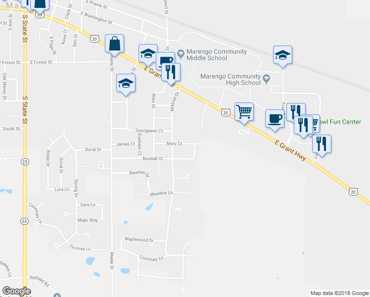 map of restaurants, bars, coffee shops, grocery stores, and more near 937 Mary Court in Marengo
