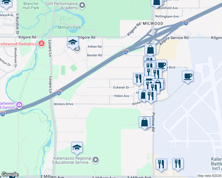 map of restaurants, bars, coffee shops, grocery stores, and more near 2001 Eckener Drive in Portage