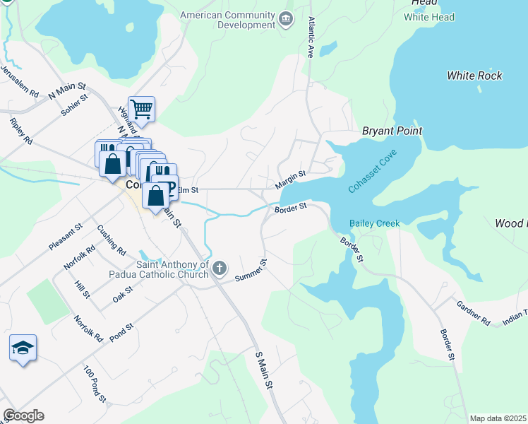 map of restaurants, bars, coffee shops, grocery stores, and more near 87 Elm Street in Cohasset