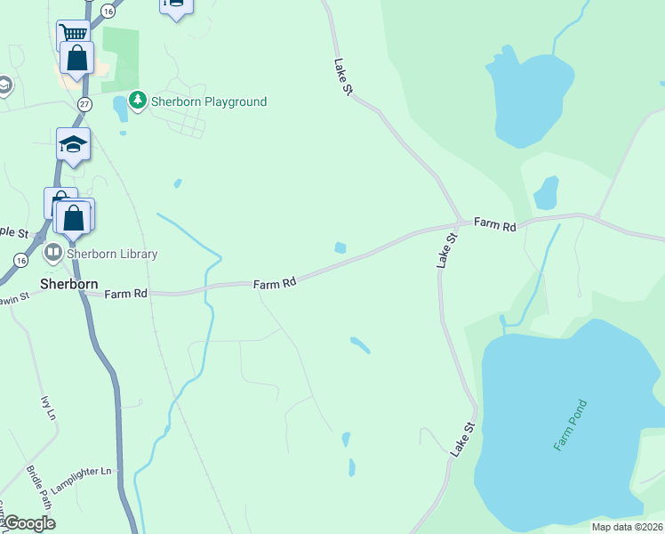 map of restaurants, bars, coffee shops, grocery stores, and more near 65 Farm Road in Sherborn