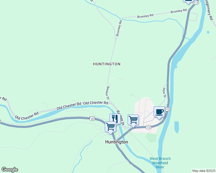 map of restaurants, bars, coffee shops, grocery stores, and more near Basket Street in Huntington