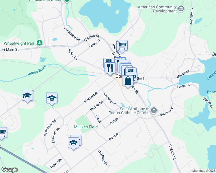 map of restaurants, bars, coffee shops, grocery stores, and more near 17 Pleasant Street in Cohasset