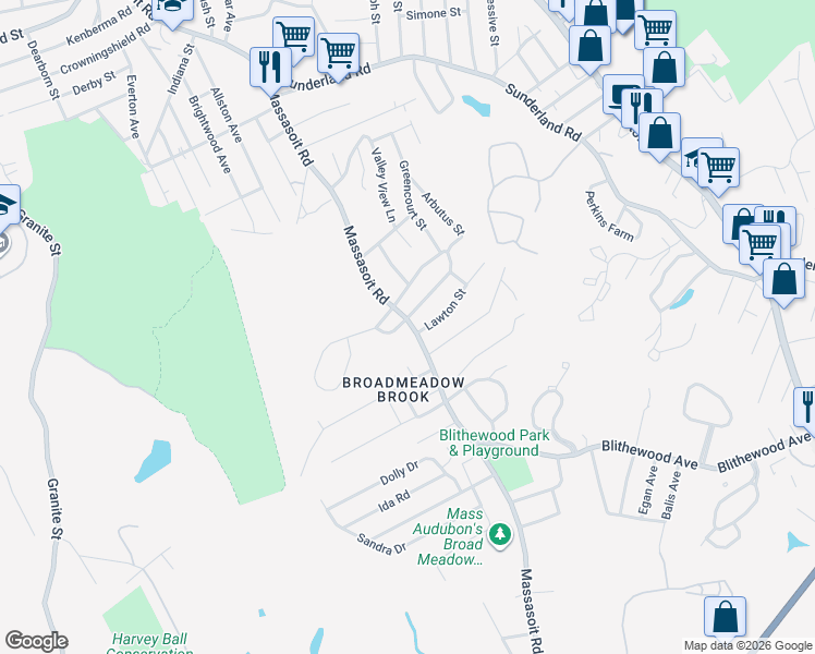 map of restaurants, bars, coffee shops, grocery stores, and more near 6 Greenbush Road in Worcester