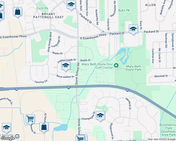 map of restaurants, bars, coffee shops, grocery stores, and more near 3032 Forest Creek Court in Ann Arbor
