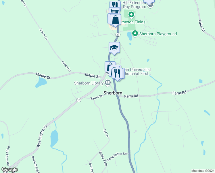 map of restaurants, bars, coffee shops, grocery stores, and more near 4 Sanger Street in Sherborn