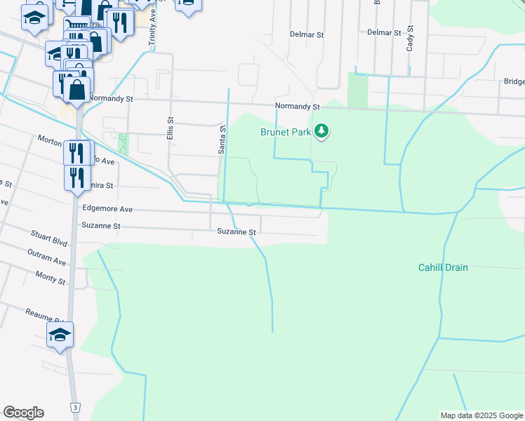 map of restaurants, bars, coffee shops, grocery stores, and more near 2206 Edgemore Avenue in Windsor