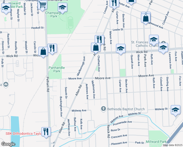 map of restaurants, bars, coffee shops, grocery stores, and more near 359 Allen Road in Allen Park