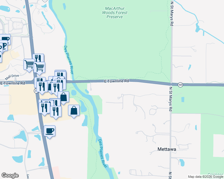 map of restaurants, bars, coffee shops, grocery stores, and more near 16 Alexandra Drive in Libertyville