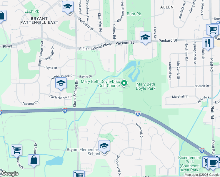 map of restaurants, bars, coffee shops, grocery stores, and more near 3120 Chelsea Circle in Ann Arbor